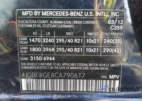 2012 Mercedes-Benz Gl 550 4Matic z USA, uszkodzony, nr VIN 4JGBF8GE8CA790617